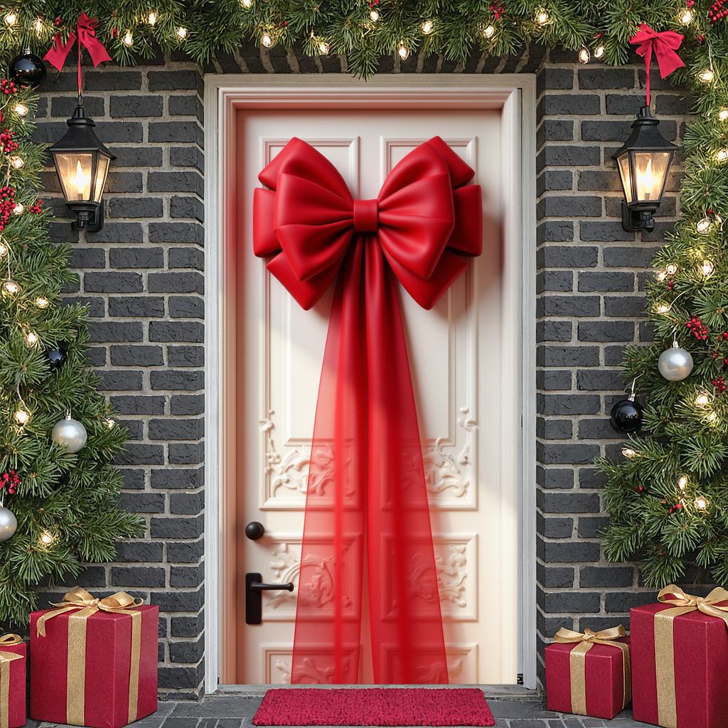 Holiday Bow Backdrop Festive Festive Door Ornament Christmas Door Display Bow Shape Party Door Background For Indoor Decoration
