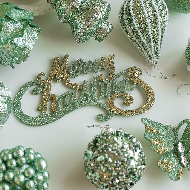 New Green Foam Christmas Ball Heterosexual Pendant Bright Glitter Sticky Powder Christmas Tree Hanging Ball Decorative Pendant Arrangement