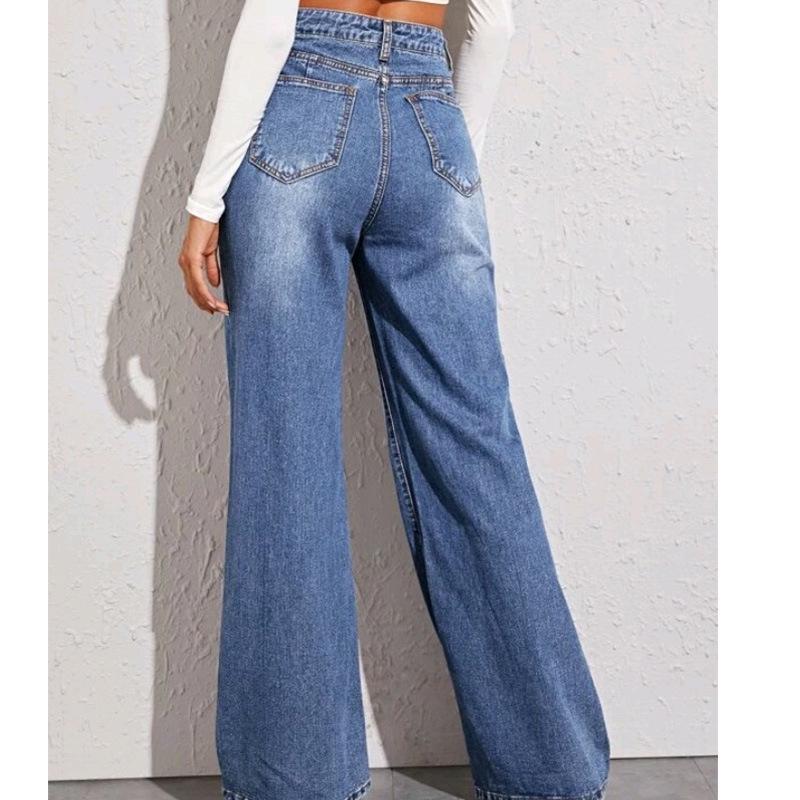 2024 Trendy Washed High-Waisted Wide-Leg Jeans for Women