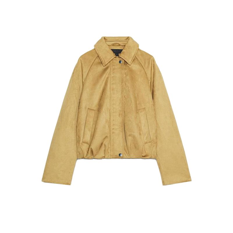 

Fall New Women s Clothing Lapel Long Sleeves Silm Suede Effect Pilot Jacket Outwear 6318237 Mustard L