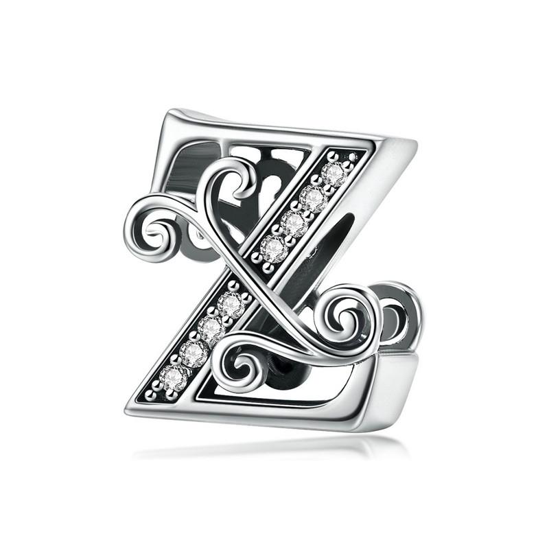 BAMOER Classic 925 Silver Letter Vintage A to Z 26 Letter Charms Openwork CZ Alphabet Beads Fit Charm Bracelet BSC030