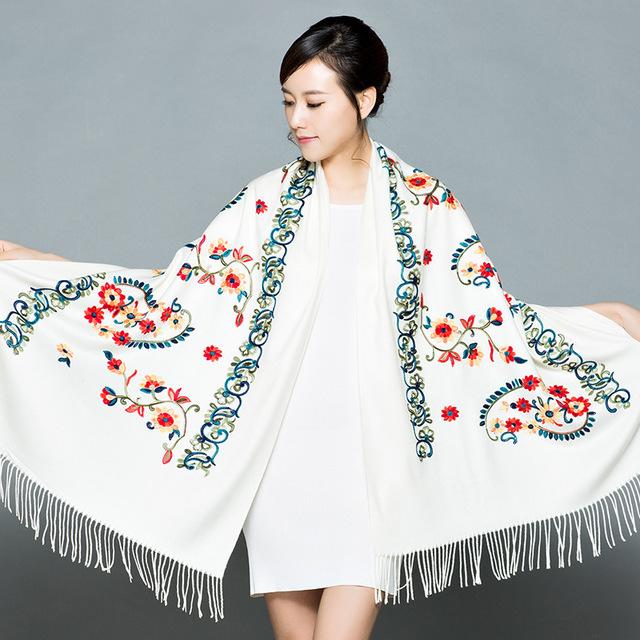 New Arrival Shawl Autumn Winter Scarf Embroider Flower Scarf Shawl Fringed Scarves Women Scarf Designer Bufanda Mujer