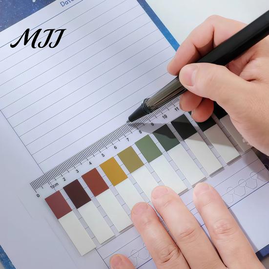 Student Stationery Supplies Index Sticker Tabs with Built-in Scale Ruler, Morandi Color Transparent Professional File Sorting PET Page Markers,