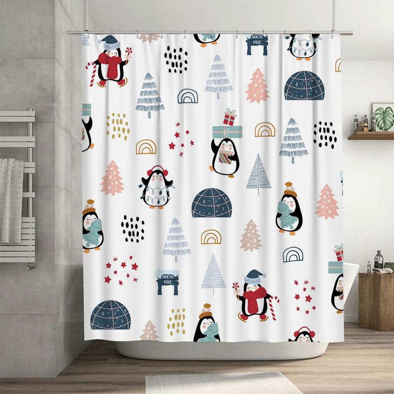 

Tu Penguin Shower Curtain Winter Themed Waterproof Bathroom Decor Cute Blue Snowman Holiday Festive Fabric Backdrop For Washroom 90x180cm35x71in