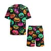 Men's Halloween Casual Pajama Set Short Sleeve Top and Shorts Comfortable Lightweight Sleepwear for Home Relaxation