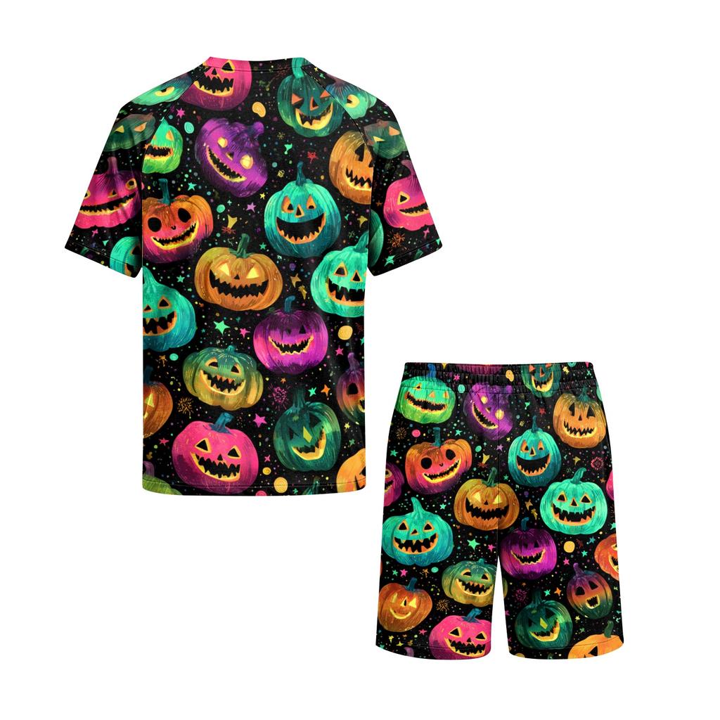 Men's Halloween Casual Pajama Set Short Sleeve Top and Shorts Comfortable Lightweight Sleepwear for Home Relaxation