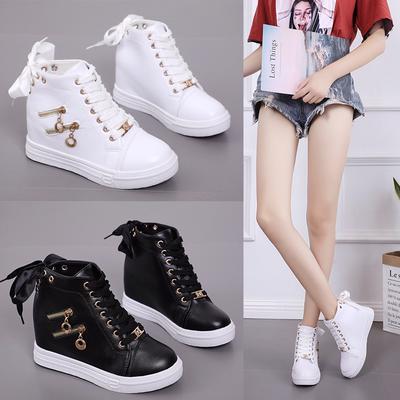 Women Waterproof Platform Increased Round Head Lace-up Casual Shoes Students Wild High-top Shoes Inner Height Women's Shoes Platform Lace-up Shoes