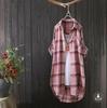 Women's Long Sleeve Blouse Turn Down Collar Casual Plaid Shirt Loose Fit Long Tunic Top