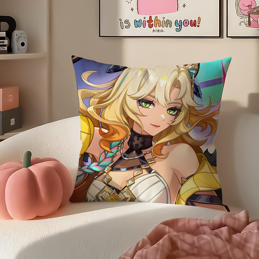 Game Genshin Xilonen Cushion Cover Pillowcase Short Plush Invisible zipper Room Sofa Cushion Cover