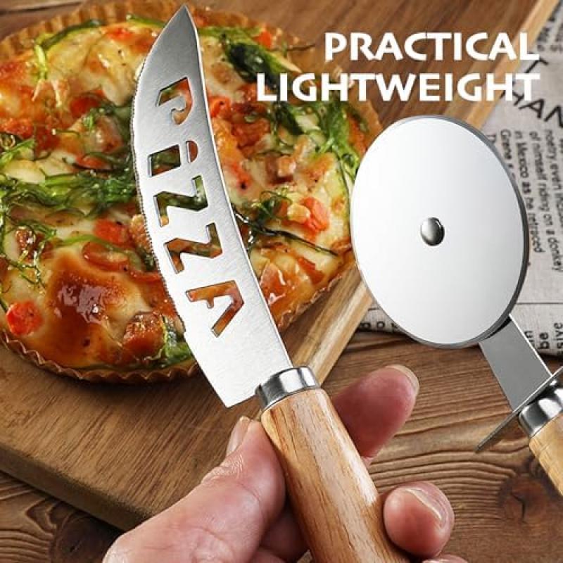 2-Piece Professional Pizza Cutter Set, Stainless Steel Pizza Knife, Ideal for Pizza, Pastry, Bread, Soft & Hard Cheese Cutting