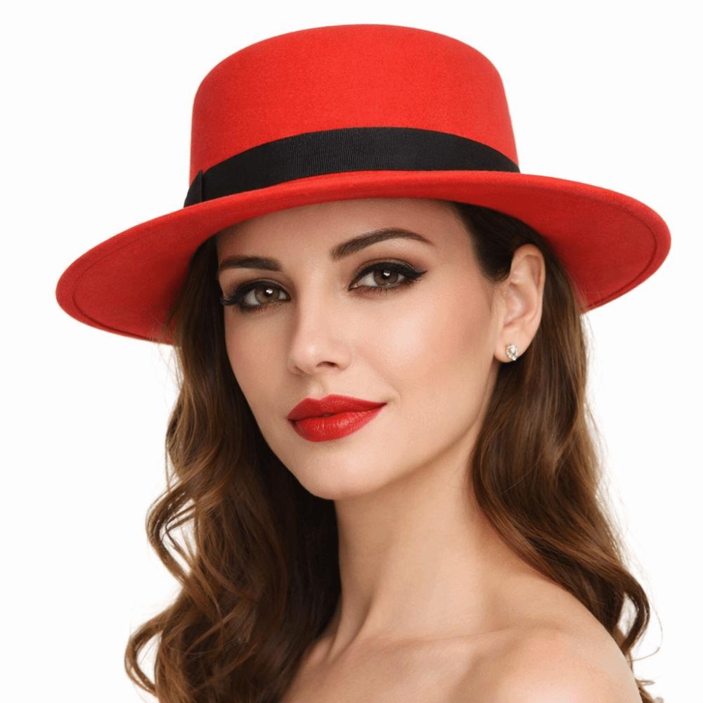 Solid Color Men's Felt Hat British Style Women Jazz Hat Trendy Woolen Flat Top Hat  Winter