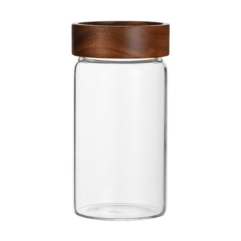 Coffee Bean Glass Sealed Jar Tea Coffee Powder Spice Sealed Storage Jar Acacia Wood Lid Glass Jar