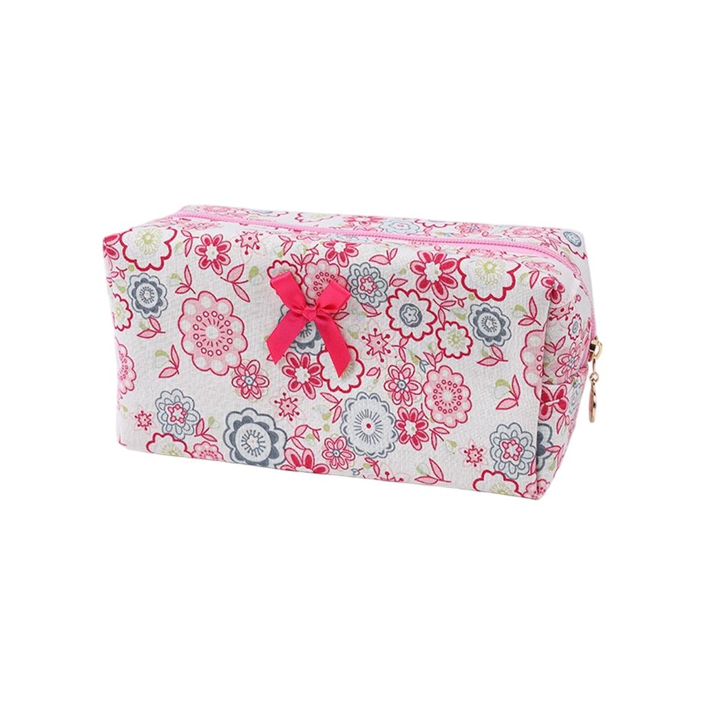 Quilted Cosmetic Bag with Floral Print Large Capacity Makeup Organizer Travel Toiletry Storage Pouch for Women