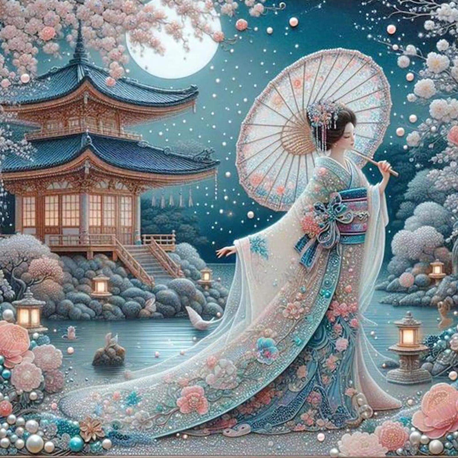 

Japanese Geisha Beauty Full DIY 5D Round Drill Gem Art Diamond Painting Kits 40x40cm for Adults/Beginners Gift Idea Home Decor