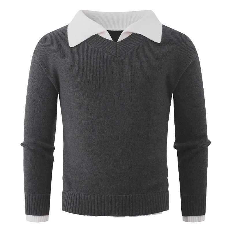 Herren Slim Fit Pullover Business Casual Pullover Strickoberteile Herbst Winter Warme Outfits Gemütlich Weiche Strickpullover Revers Langarmoberteile für Herren