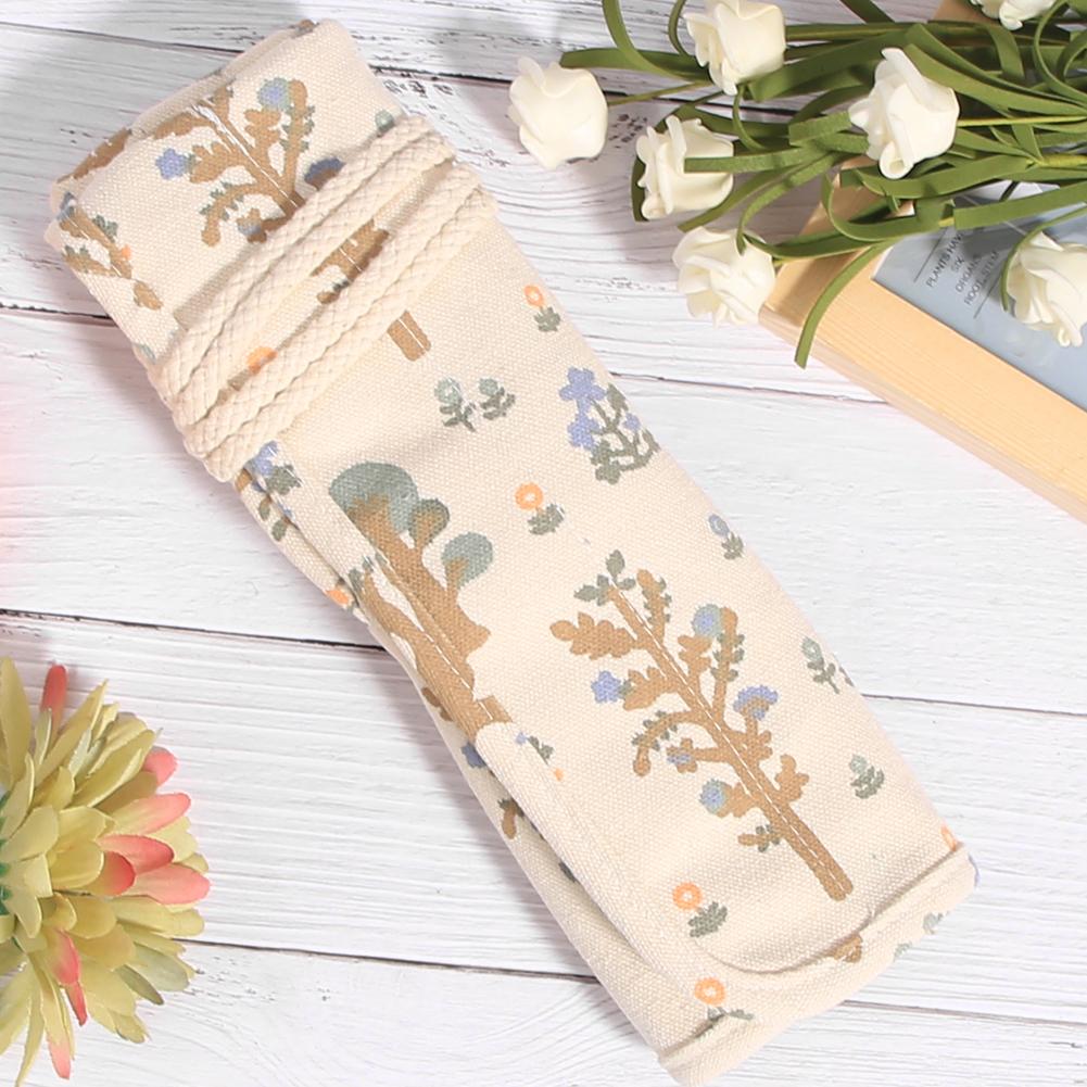 Pencil Roll Canvas 20 Holes Large Capacity Painting Brush Storage Bag Art Supplies
