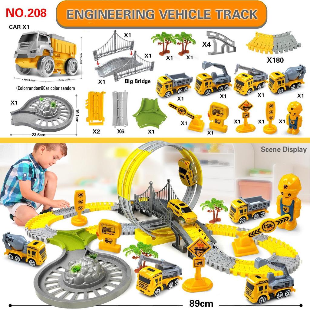 Children's Electric Engineering Track Car Set - Assembly Train Toy for Boys