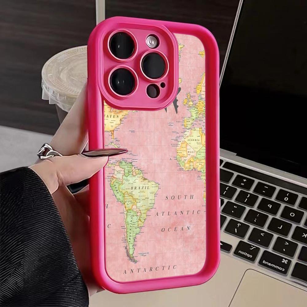 LZ24 Map airplane trajectory art Silicone Phone Case for iPhone 11 13 14 15 16 Pro Max 7 8 16 Plus 12 mini XS Max XR Shockproof Back Cover