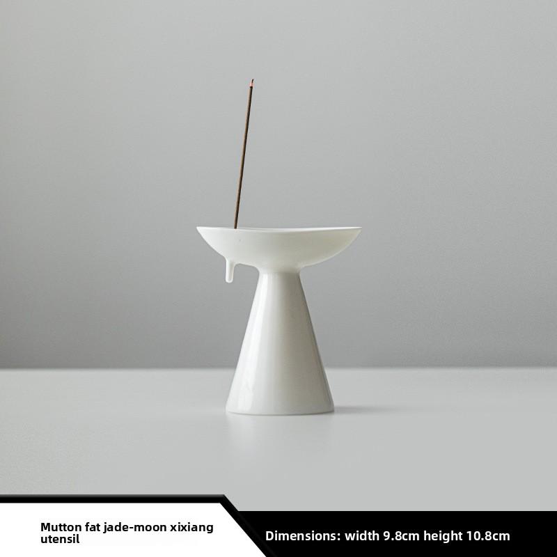 Cloud Pine White Jade Incense Burner Japanese Style Ceramic Holder for Sticks Desktop Decor