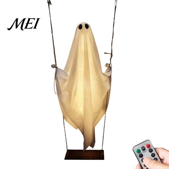 Porch Spooky Atmosphere Hanging Swinging Ghost Halloween Decoration, LED Light Up Large Outdoor Decorations with Remote Control for Outside