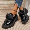 Fashion Fashion Bowknot Penny Loafers for Women 2025 New Patent Leather Slip On Casual Shoes Woman Thick Sole Non Slip Black Work Shoes