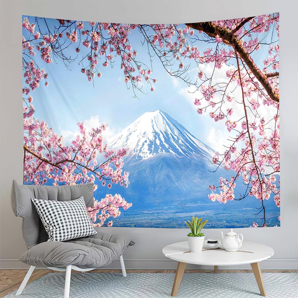 Japan Tokyo Cherry Blossoms Tapestry Blue Sky Pink Flowers Tapestry Art Wall Hanging Home Living Room Bedroom Dorm Tapestries