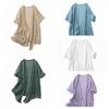 Short Sleeved Long Shawl Loose Beach Top Breathable Linen Cardigan  Summer Wear