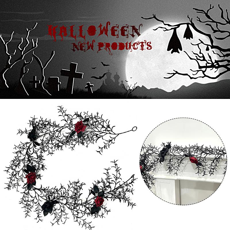 Halloween Artificial Tree Branches Decorative Hangings Ornament Simulated Rose Decoration Plastics Ornament 180cm