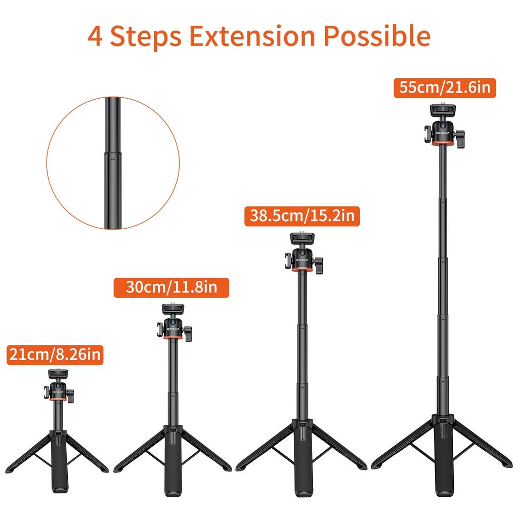 PULUZ Mini Phone Camera Extension Tripod Stand 360 Degree Ball Head Cold Shoe Selfie Stick For GoPro/DJI/Insta360 Action cameras