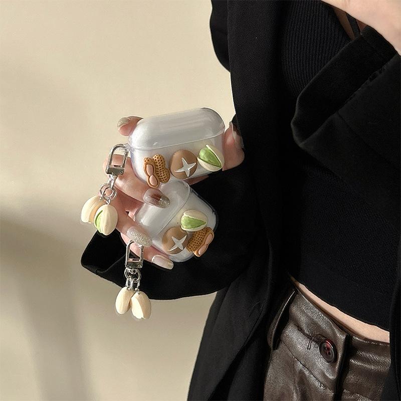 Stereo Peanut Transparent Apple Bluetooth Headset Cover For Airpods4 Pistachio Pendant Airpods Pro Soft
