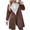 Women's Long Plush Lined Suede Coat with Fur Trim and Metal Buttons In Multiple Colors