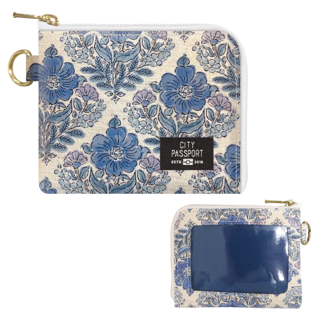

Simple, slim, small wallet with floral pattern, blue design, perfect for travel or as a stylish commuter pass holder. [CITYPASSPORT]