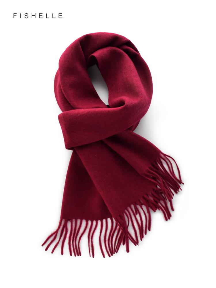 Wine red pure 100% wool scarf for women's thin warm shawl winter solid color claret lady scarves luxury gifts