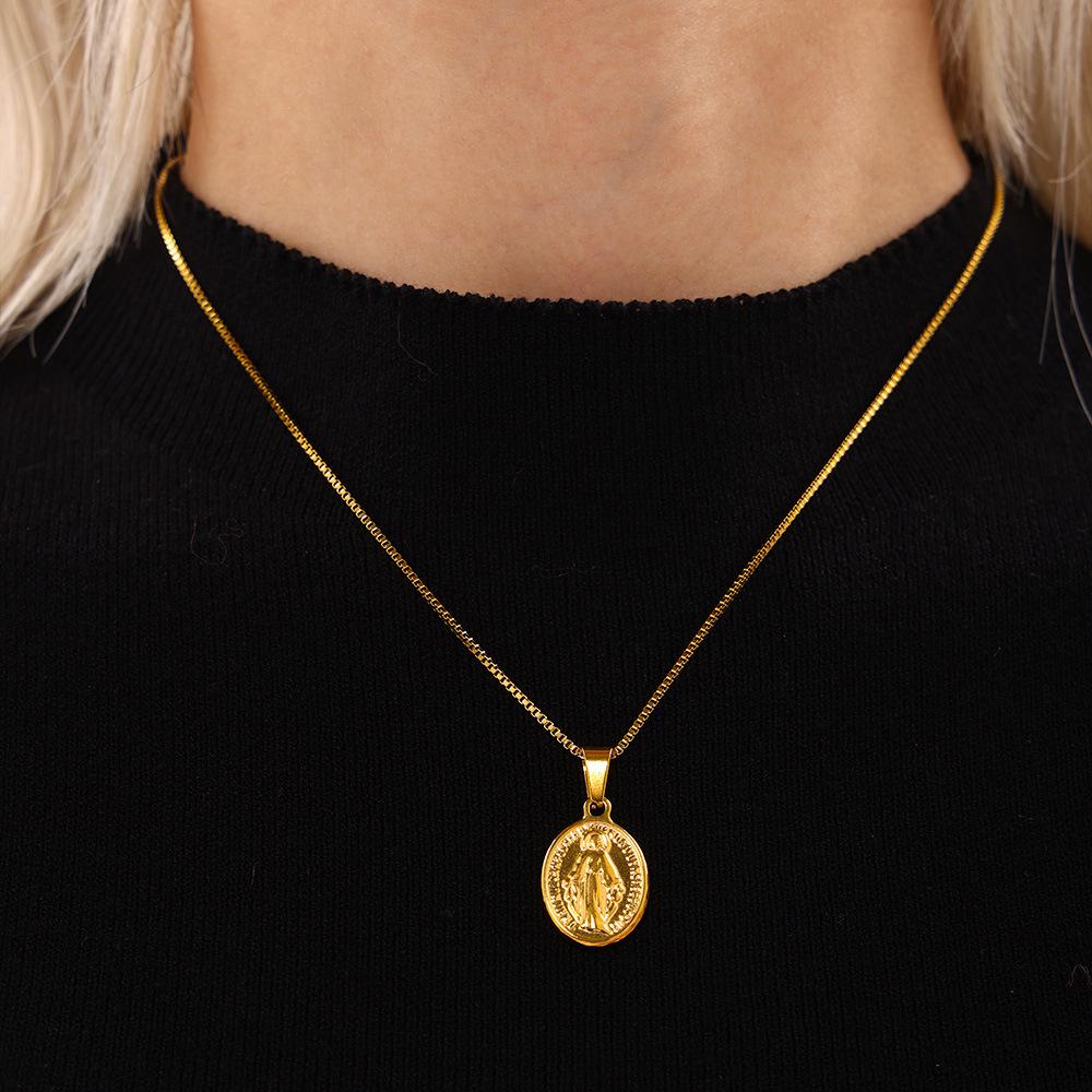 Qiong Yao 18k Gold-Plated Jesus Guardian Chain Necklace - Stainless Steel, Fashion Jewelry