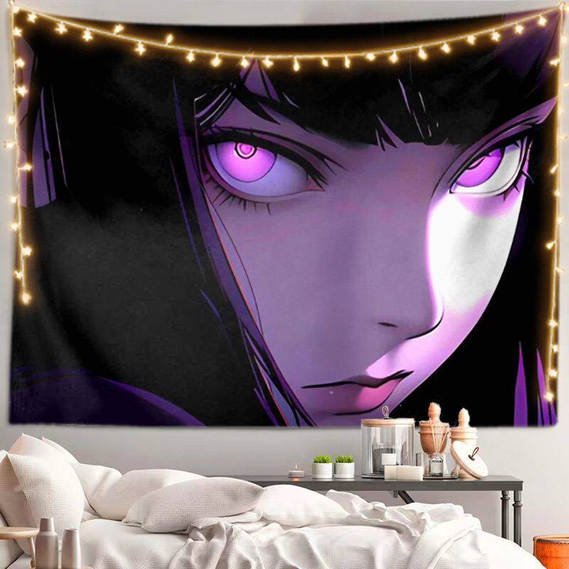 VIKAMA Cool Anime Girl Tapestry Black Hair Cool Girl Wall Hanging for Bedroom Dorm Gaming Room Decor Edgy Manga Art Poster
