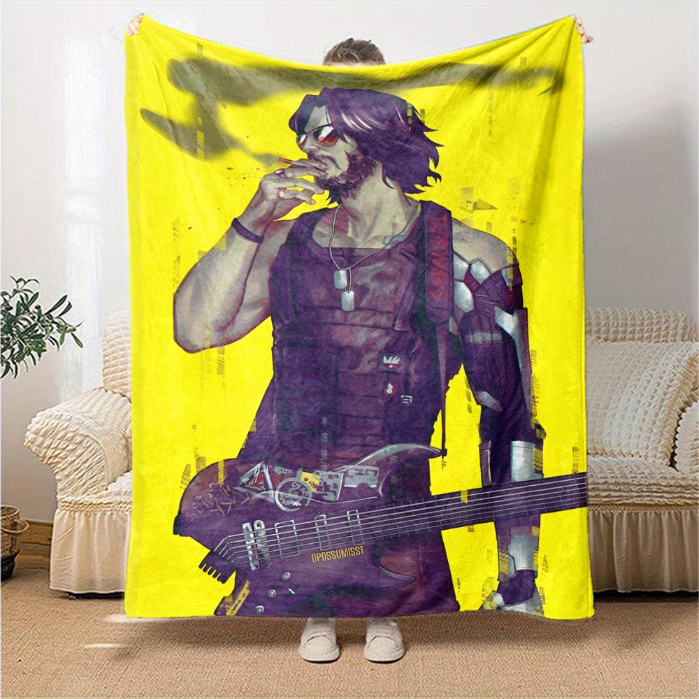 Cyberpunk 2077 Theme Printed Blanket - Perfect for Couch, Bed, Travel & Outdoor Use | Machine Washable, Cozy & Durable.