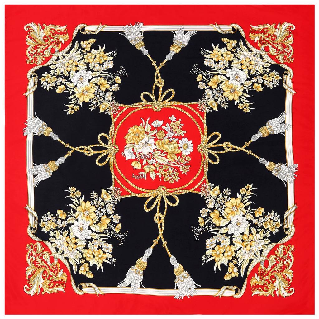 130CM Women Large Shawl Luxury Tassel Printing Square Twill Silk Scarf Kerchief Hijab Scarf