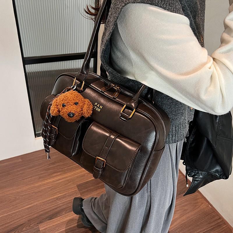 

Трендовая сумка через плечо из мягкой кожи большой вместимости в стиле ретро для женщин Without Pendant кофейный