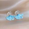 Elegant Double-layer Ginkgo Earrings Leaf Fan Shaped Blue Silver Ginkgo Ear Pendant Copper Oil Drip Earrings Jewelry Gift