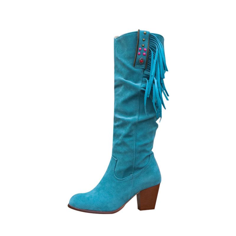 Autumn Winter New Women Coarse Heel Long Boots Not Over Knee Tassel Retro Western Cowboy Boots Female Round Toe Knight Boots 43 34 4930₽