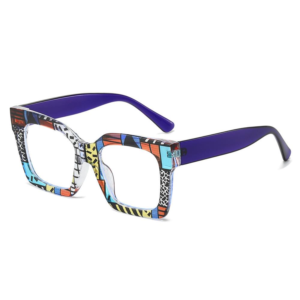 2024 Bunte Muster Großer Rahmen Blaulichtfilter Brille, Europäischer & Amerikanischer Street Style, Gesichtsschlankmachende Brillengestelle