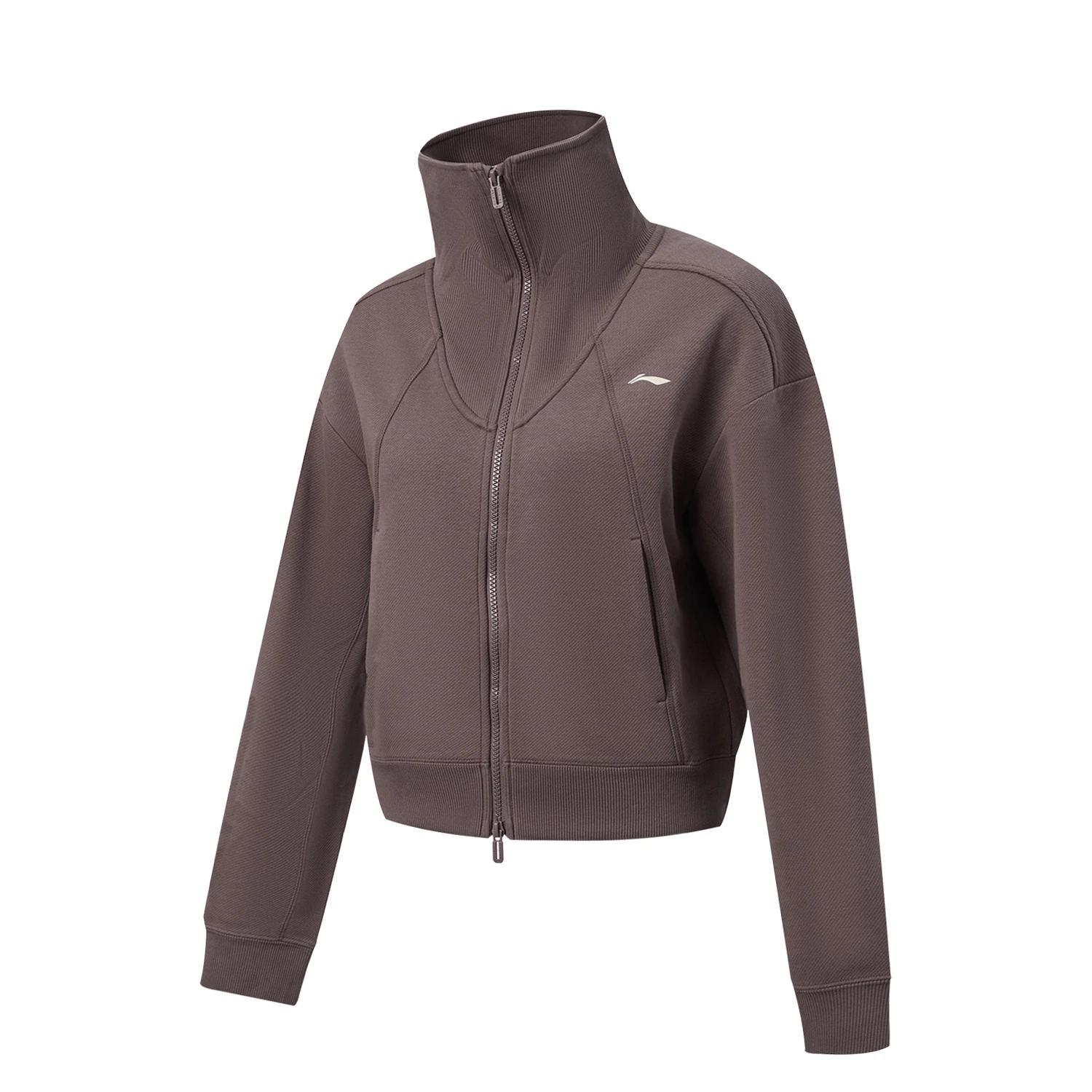 Li-Ning Fashionable Simple Stand Collar Versatile Loose Cardigan Sweatshirt Women sweatshirt AWDW238-1 S