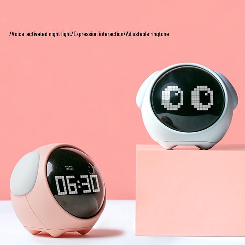 Children's LED Pixel Alarm Clock with Smart Night Light and Snooze Function for Students