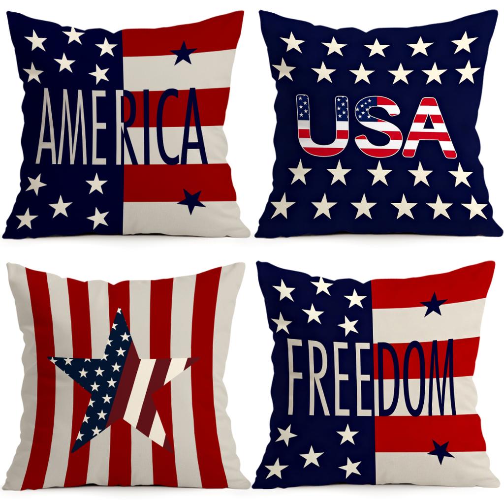 Independence Day Flag Cushions Pillowcase Polyester Cushion Cover Throw Pillow Pillowcover Home Car Sofa Decor