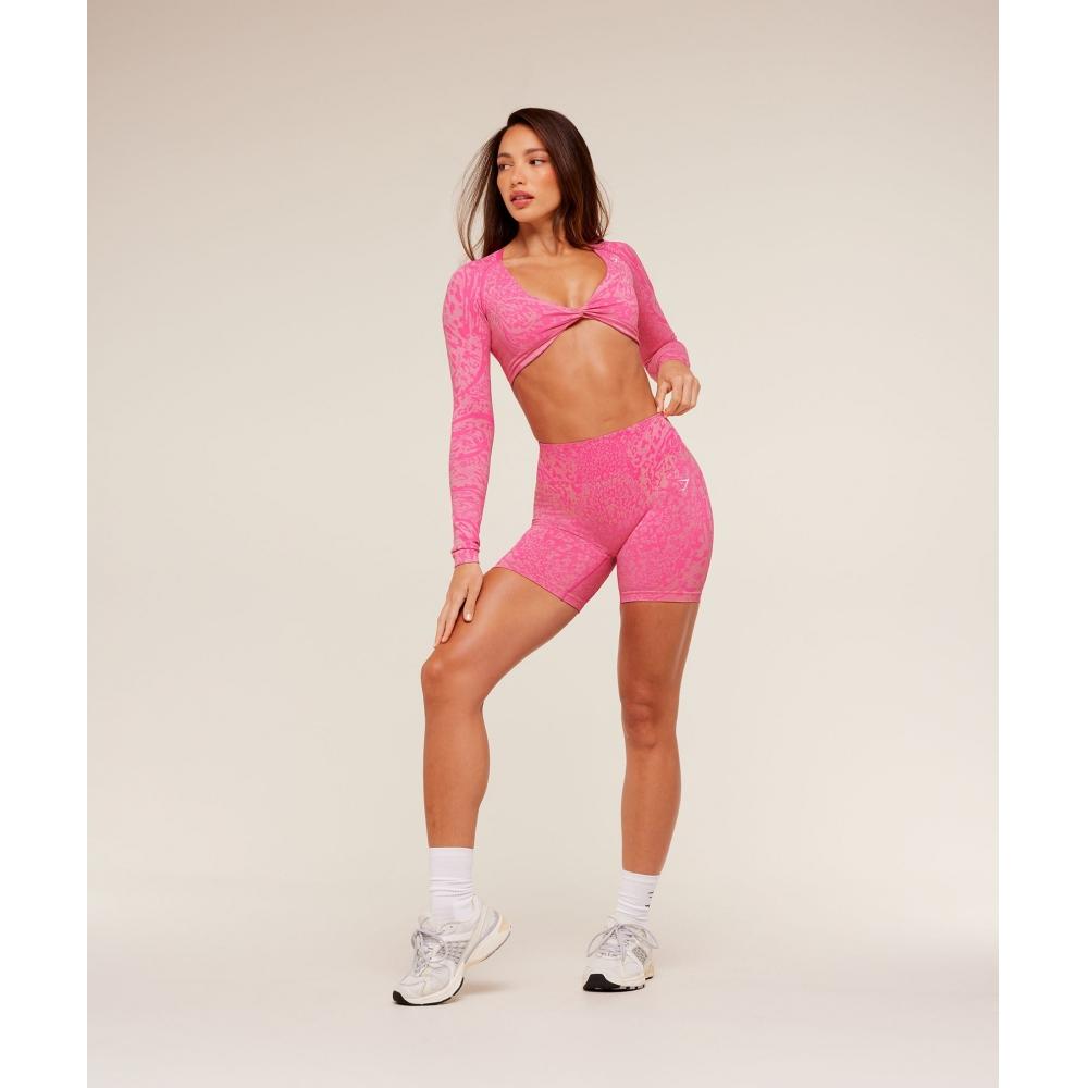 Gymshark Adapt Animal X Whitney Long Sleeve Crop Top Electric Pink    Sorbet Yellow b5c9X Kdh4