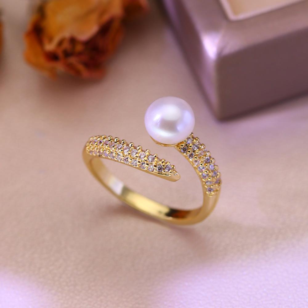 seniko Natural Freshwater Pearl Rings For Women Fashion Female Cubic Zirconia CZ Flower Ring Pearl Jewelry Adjustable Ring