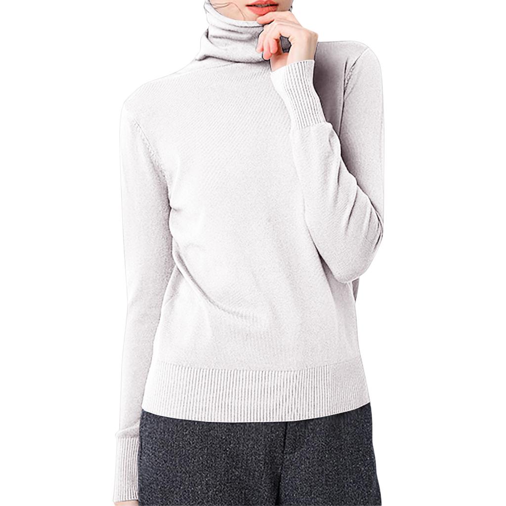 Women's Casual And Fashionable Knitted Pile Collar Solid Color Long Sleeved Top
