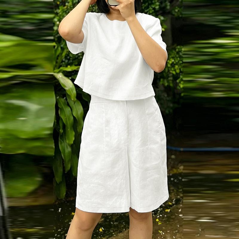 ZANZEA Women Short Sleeve Blouse and Shorts Casual Two Piece Sets