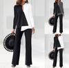 Women's Black and White Contrast Panel Top with Wide Leg Pants