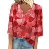 Ladies' Loose Casual Seven Quarter Sleeve V-neck Valentine's Day Printed T-shirt Top